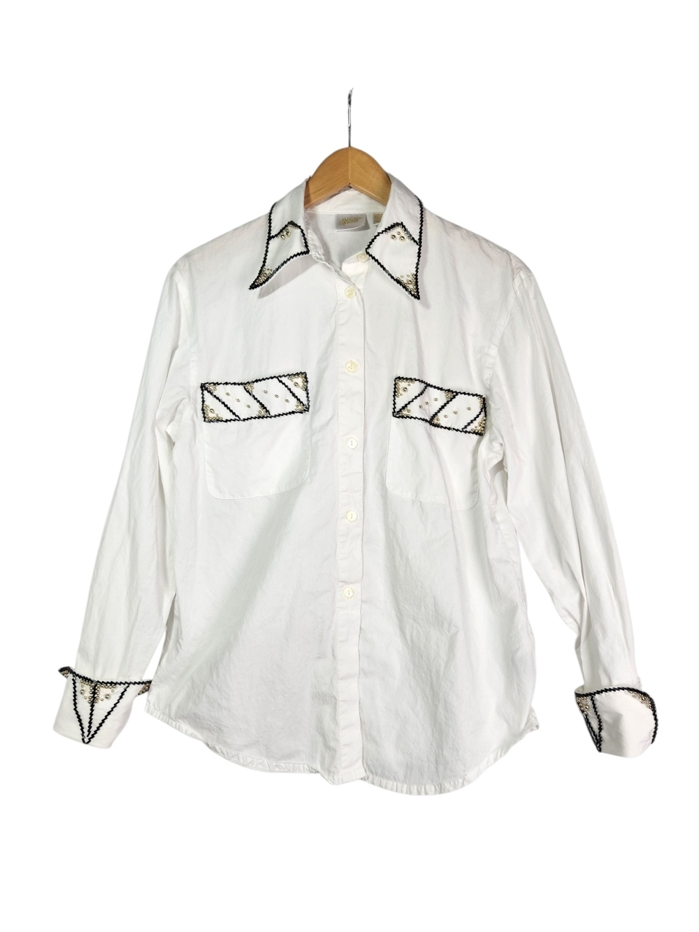 Vintage White Western Button Down Shirt Beaded Studded Embellished Long Sleeve 6 - Picture 2 of 16